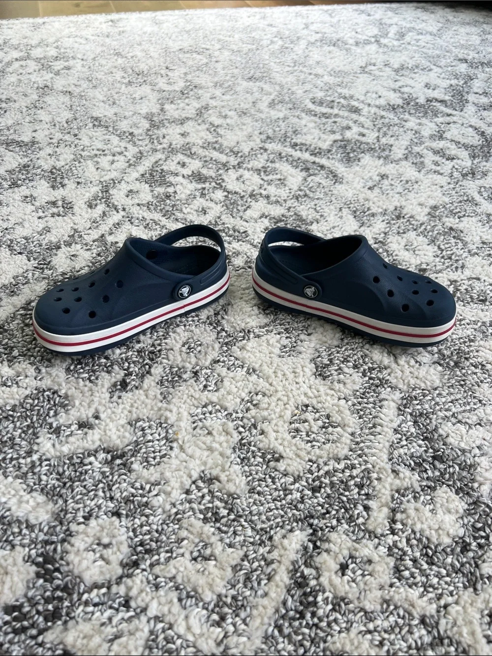 CROCS Kids Navy Clogs with Red & White Trim